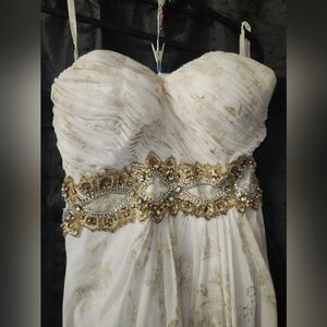 Strapless White Dress with Gold Accents